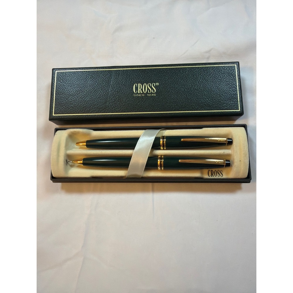 Vintage Cross Radiance Forest Green Pen Pencil Set 801-3 Japan Gold Trim Box